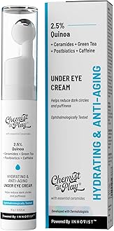Chemist At Play Under Eye Cream with 2% Revital Eye & Quinoa Extract | For Reducing Dark Circles, Puffiness, Wrinkles, Crows Feet | Lightweight, Hydrating | Plant-Based Ceramides | 100% Vegan | Cooling Gel & Roller for Men & Women | 15 g