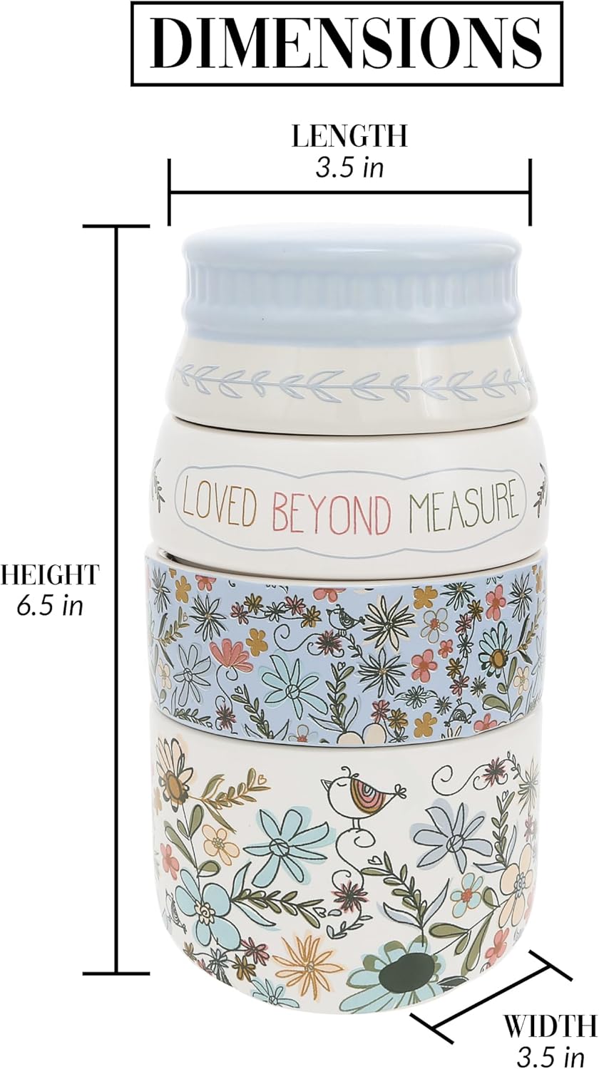 Pavilion Gift Company - Measure - 6.75" x 3.5" Ceramic Stacked Measuring Cups Love Appreciation Baking Kitchenware