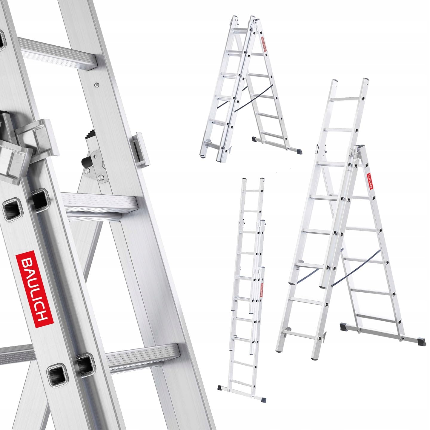 Échelle Multifonction 3en1 Télescopique en Aluminium Double - 3x6(marches) Polyvalente, Pliable, Jusqu'à 150kg, pour Les Travaux dans la Maison et Le Jardin, Légère 8 kg, Argent