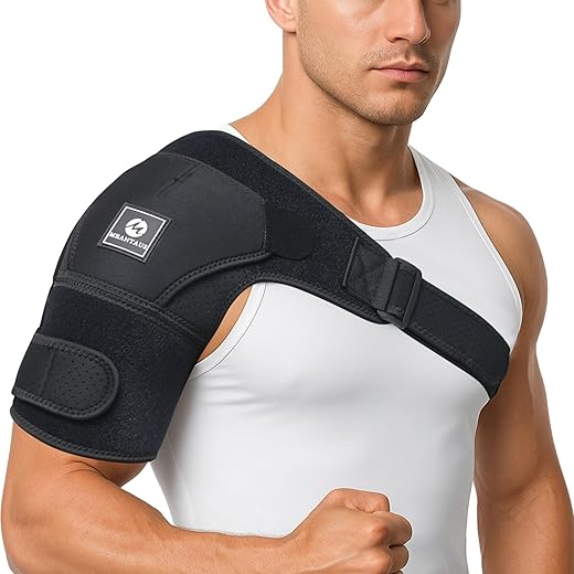 Shoulder brace support for pain relief, neoprene rotator cuff compression sleeve, adjustable shoulder stabilizer for men & women, sports, injury recovery, left & right arm, black, m