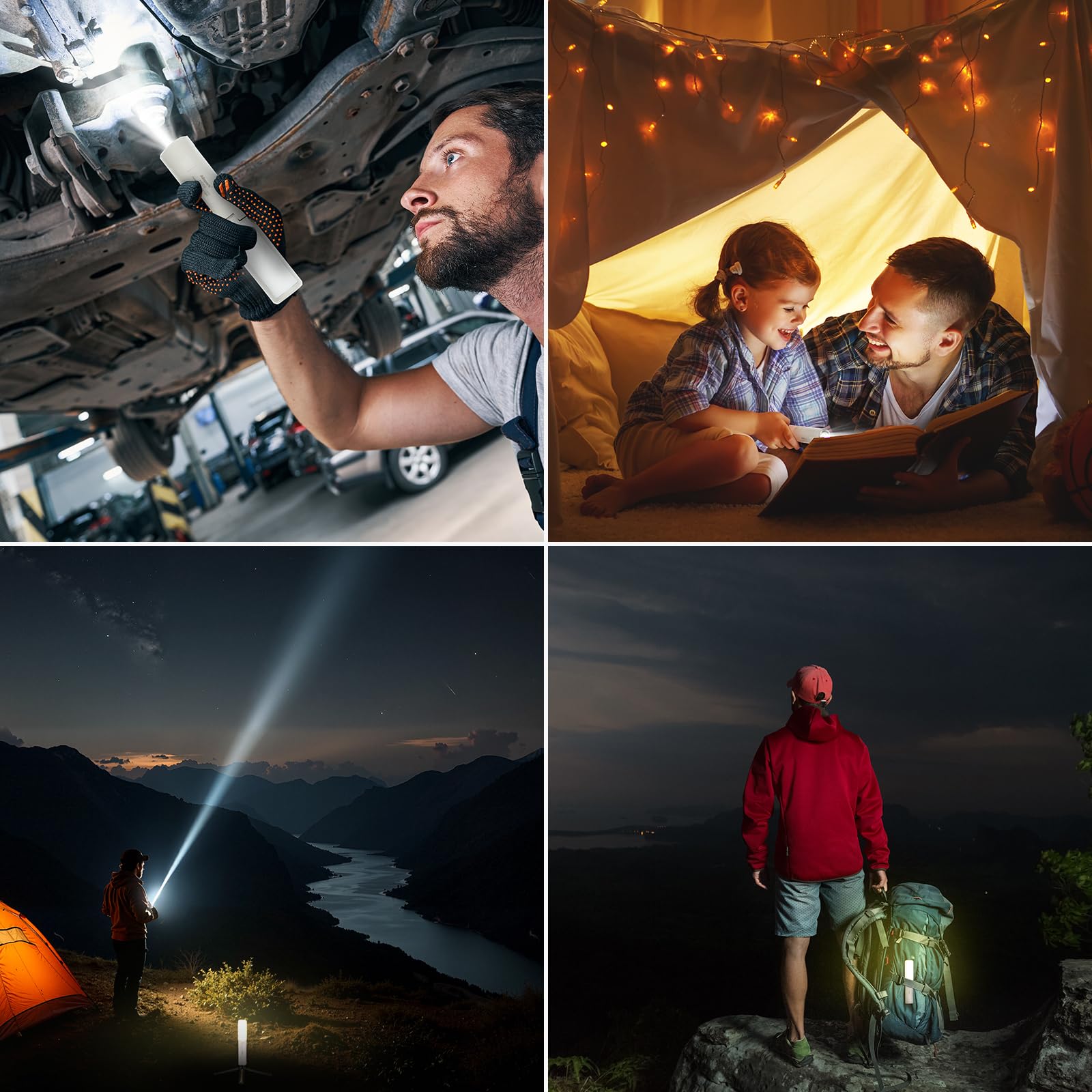 Linterna LED plegable para camping, Allspark USB, recargable, impermeable, luz colgante magnética para huracanes cortes de energía de emergencia, con soporte triangular retráctil