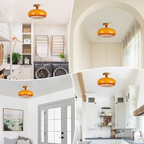 Miniatura 6 de Qufute Lámpara de techo de cristal de montaje empotrado, moderna, cerca del techo, con cúpula naranja, lámpara de techo interior de 11 pulgadas para