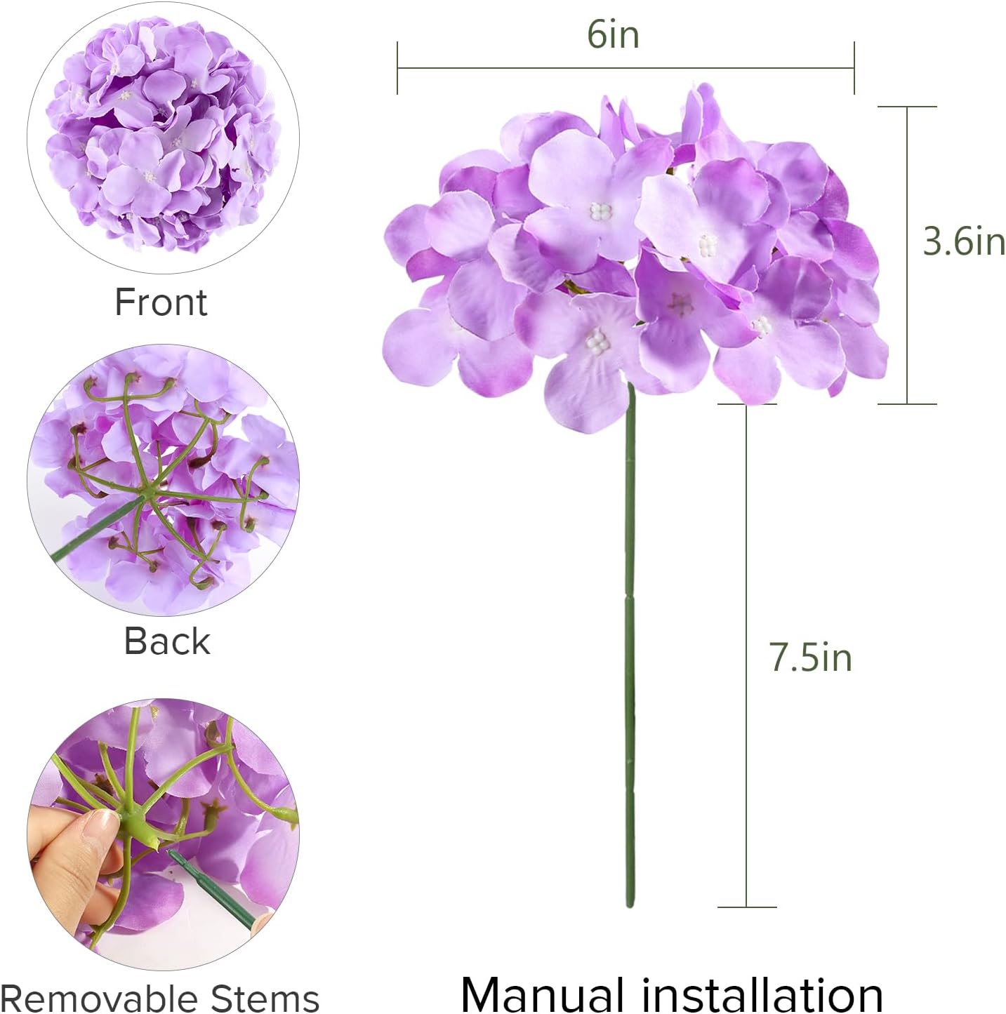 Auihiay 26 pcs Hydrangea Artificial Flowers, Purple Artificial Hydrangea Flowers, Silk Hydrangea Heads with Stems for Home Garden Party Baby Shower DIY Wedding Centerpiece (Purple) - Image 2