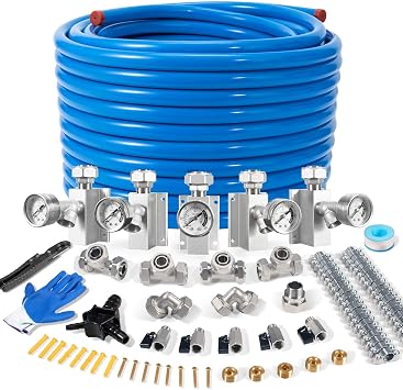 3/4" 200ft Pressure Gauge Garage Air Line Kit, HDPE-Aluminum Compressed Air Piping System with Tee & Elbow Fittings, Rapid Air System for Shop Air Compressor, Leak-Proof & Easy