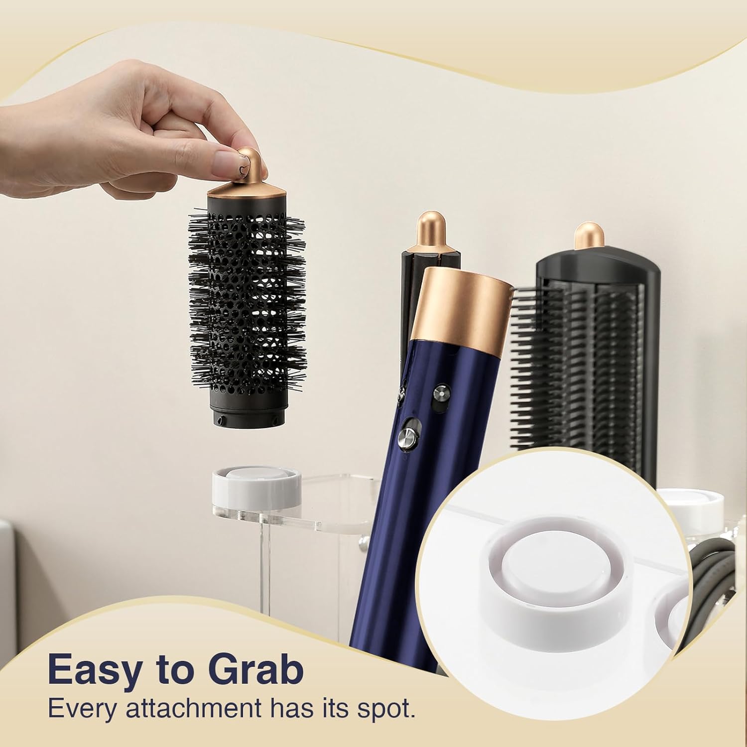Acrylic Storage Holder for Dyson Airwrap Shark FlexFusion FlexStyle, Wall Mount Display Stand, Countertop Hair Tool Organizer for Vanity, Clear&White