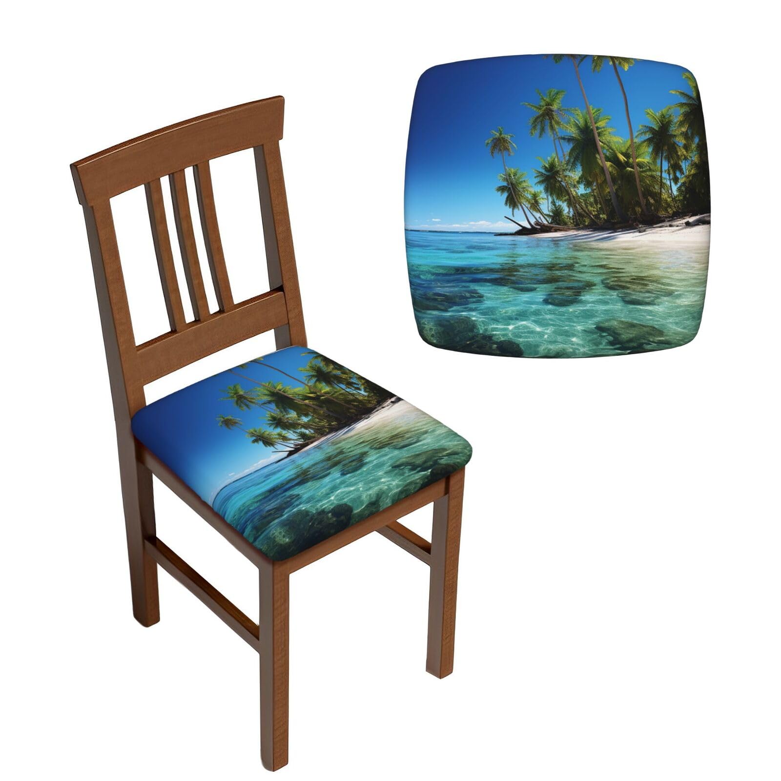 Housse de chaise lavable et amovible élastique pour salle à manger motif bord de mer