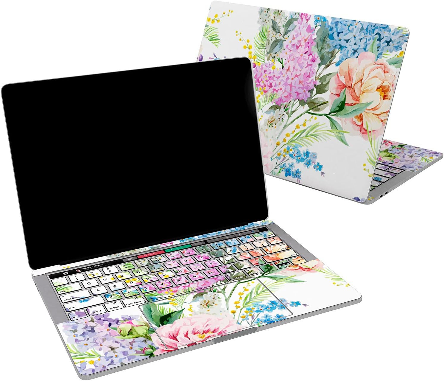 Cavka Vinyl Decal Skin Compatible for MacBook Pro 16 M1 Pro 14 2021 Air 13 M2 2022 Retina 2015 Mac 11 Mac 12 Lilac Flowers Colorful Sticker Art Cute Cover Laptop Design Peony Bloom Print Tender