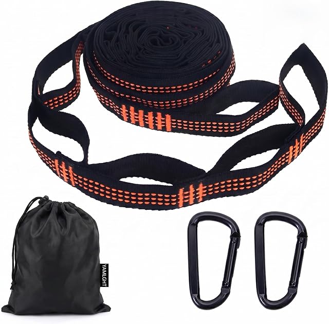 Straps d'hamac combiné avec deux longues Straps de hamac lourd Triple pointu Polyester non-stretch Straps pour arbre de hammock tient jusqu'à 900Lbs