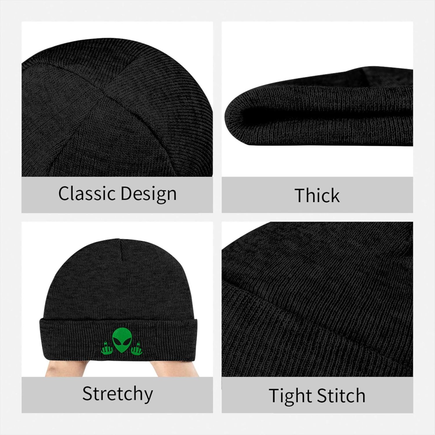 Fish Embroidery Beanie Hat Winter Warm Knit Cuffed Skull Cap for Women Men - Image 4