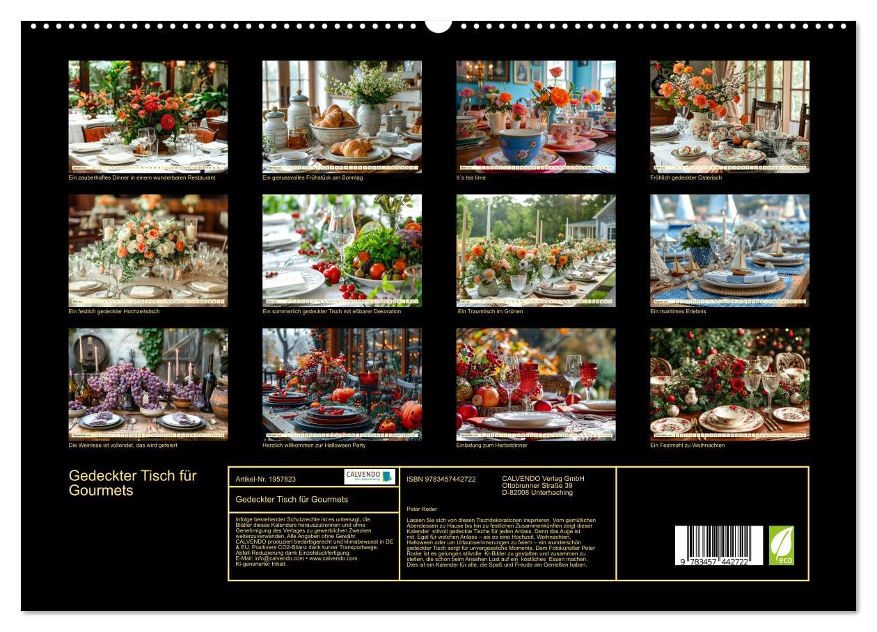 Gedeckter Tisch für Gourmets (hochwertiger Premium Wandkalender 2026 DIN A2 quer), Kunstdruck in Hochglanz: Festliches oder rustikales Flair, das Auge isst mit. (CALVENDO Lifestyle)
