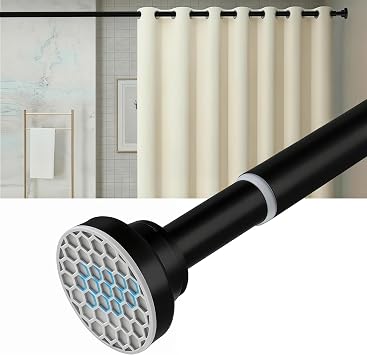 Black Shower Curtain Rod Adjustable 30-90 Inch, 7/8"Diameter 304 Stainless Steel Never Rust Non Slip Heavy Duty Tension Rod, No-Drill Spring Curtain Rod for Bathroom Kitchen