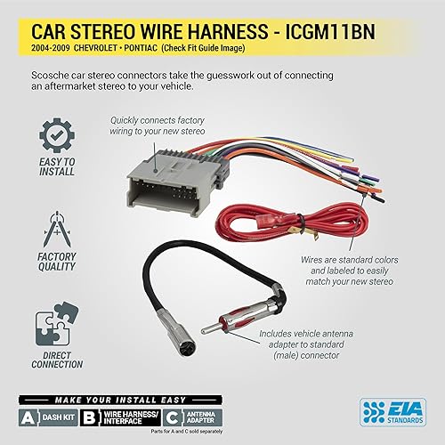 Miniatura 8 de SCOSCHE Instalar Centric ICGM11BN Compatible con Selectos GM 2004-09 Solución de instalación básica completa doble DIN para instalar un estéreo de