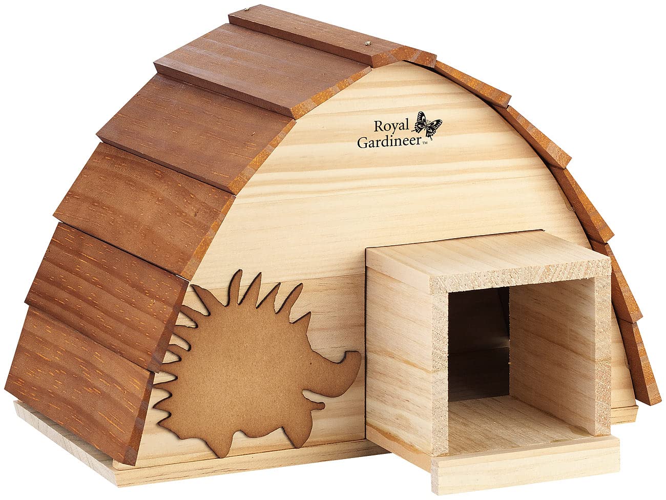 Royal Gardineer Igelhaus Bausatz Holz: 2er-Set wetterfeste Igelhäuser mit Schindeldach aus Echtholz, Bausatz (Igelfutterhaus, Igelnest, Insekten)