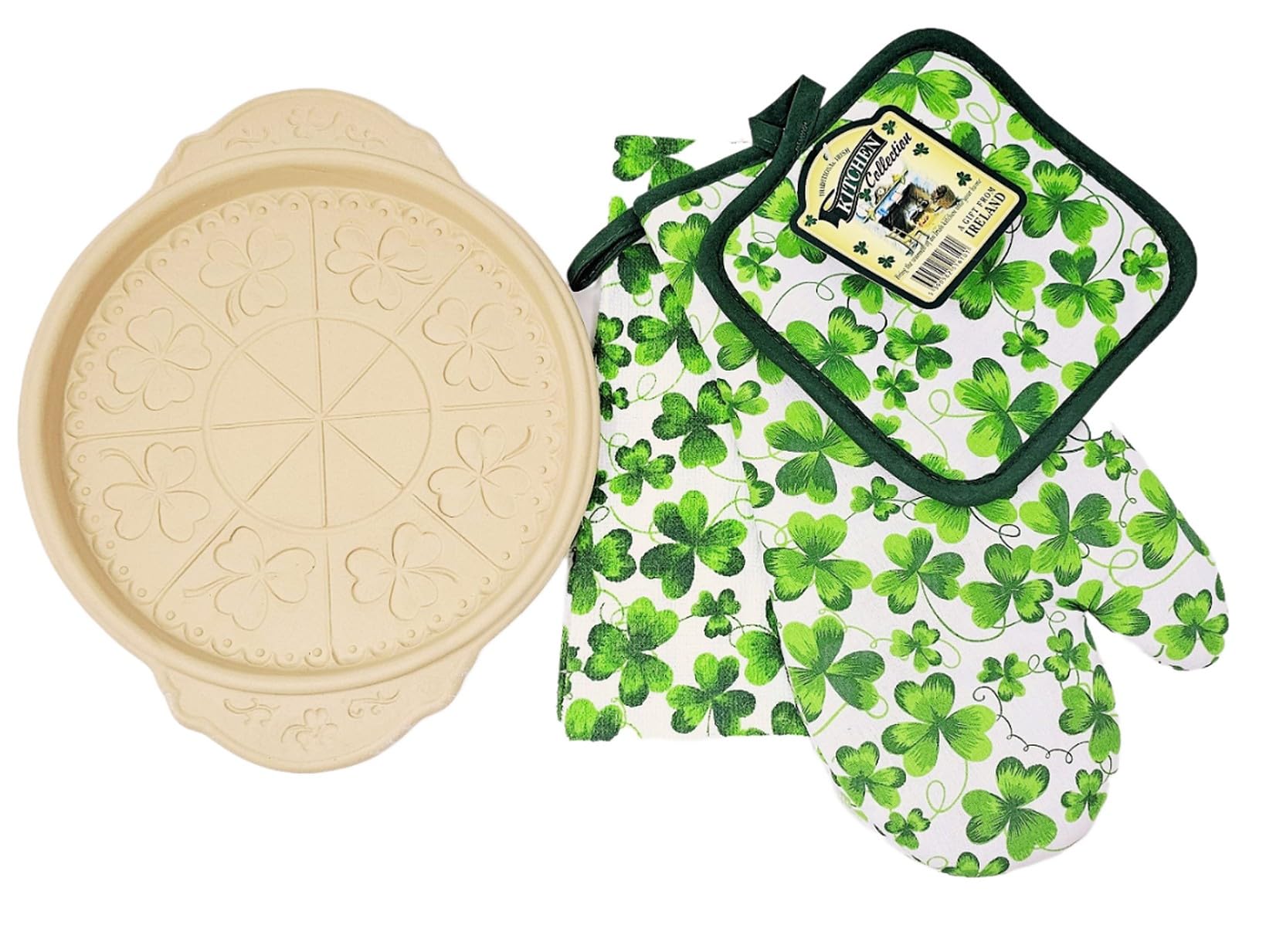 Juego de utensilios de cocina de cerámica con diseño de trébol y paño de cocina de algodón, para horno, guantes, utensilios de cocina, regalo de inauguración de la casa