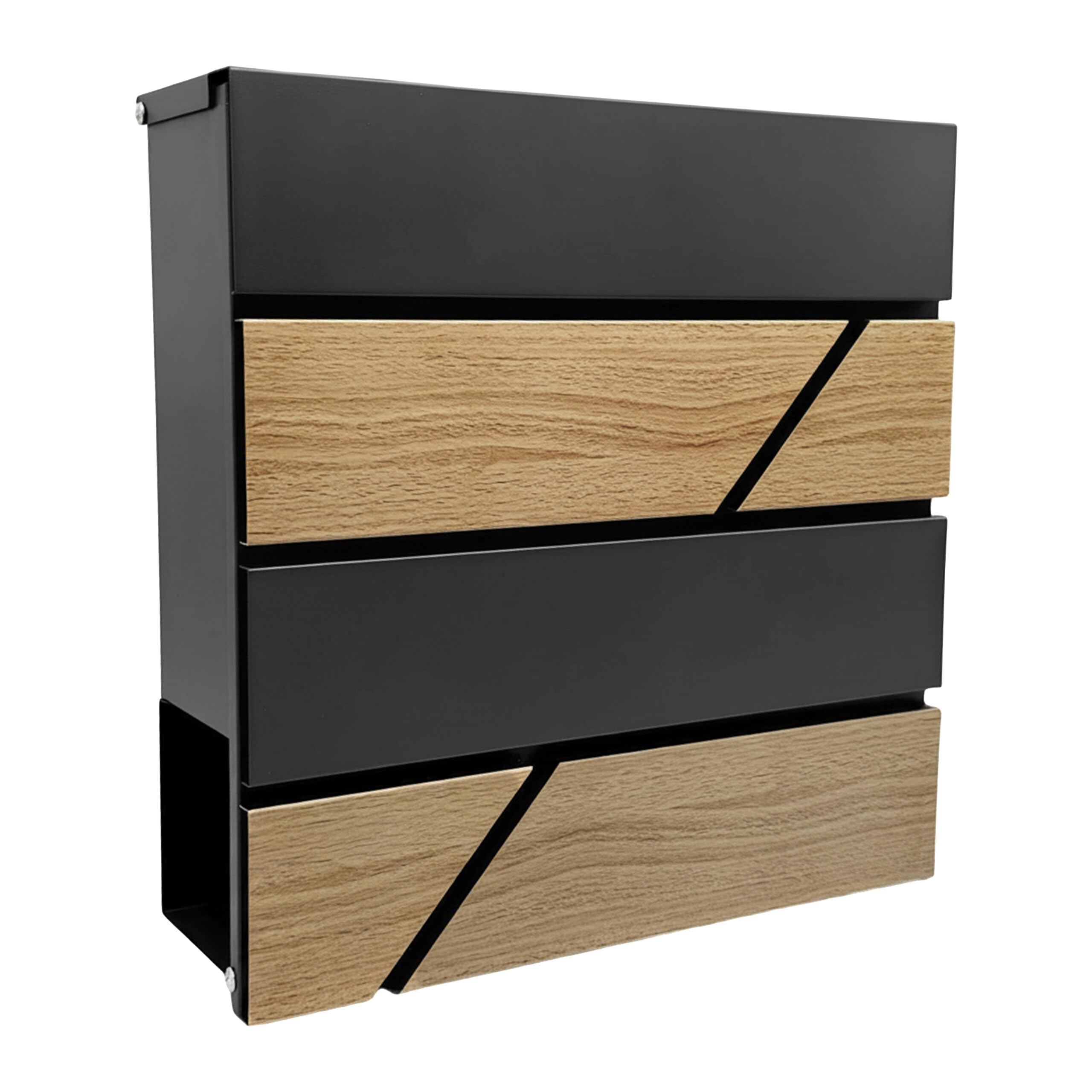 Relaxdays letterbox, wood effect, with newspaper slot, postbox, HWD: 37x37x11 cm, 4 keys, iron, anthracite/natural