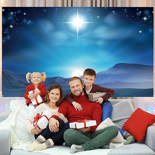 Miniatura 3 de Zliisang Fondo de Belén de 7 x 5 pies, diseño de estrella de Belén sobre el desierto, nacimiento de Jesús, decoración de Navidad, creencia