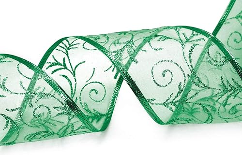 Miniatura 4 de Cinta de Navidad para envolver regalos, juego de 2.5 pulgadas, alambre de cinta roja, verde y plateada con purpurina de organza transparente para