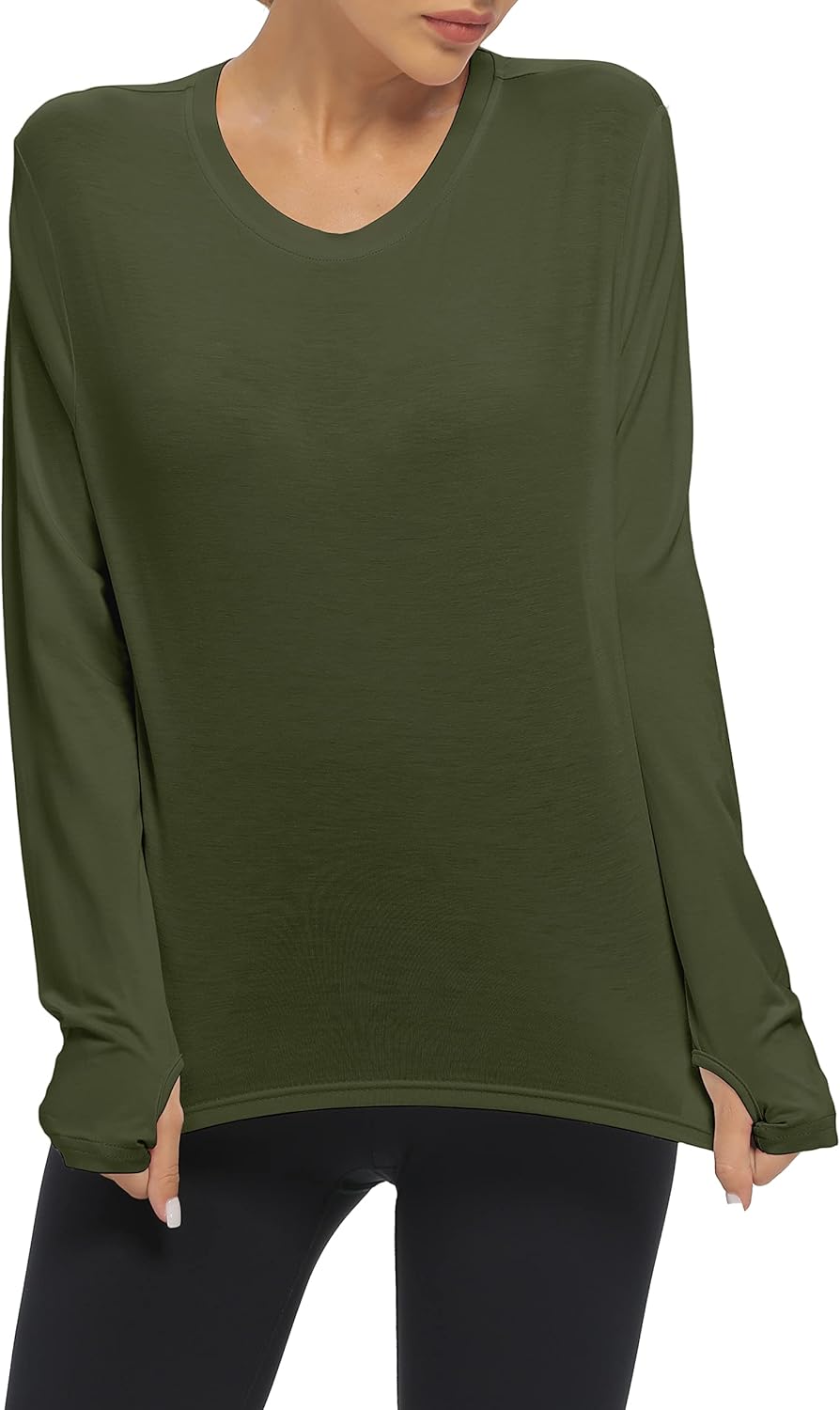 Mippo Long Sleeve Workout Tops Slightly Cropped Shirts for Women to Wear with Leggings - Image 3