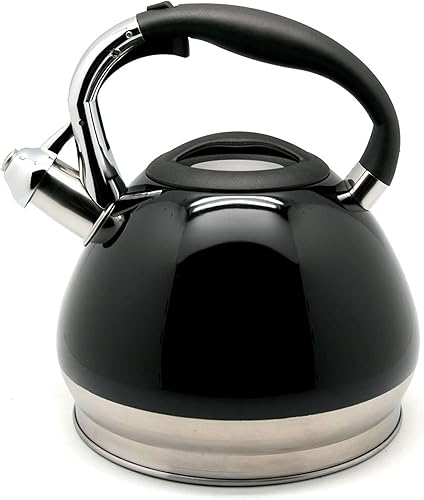 Creative Home Triumph - Hervidor de té silbante de acero inoxidable, 3.5 cuartos de galón, tetera negra