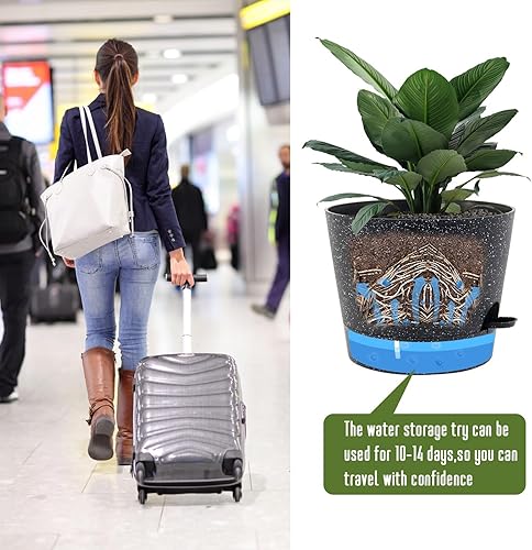 Miniatura 10 de UOUZ Maceta de riego automático de 12 pulgadas, macetas de plástico para plantas y flores de interior, color blanco