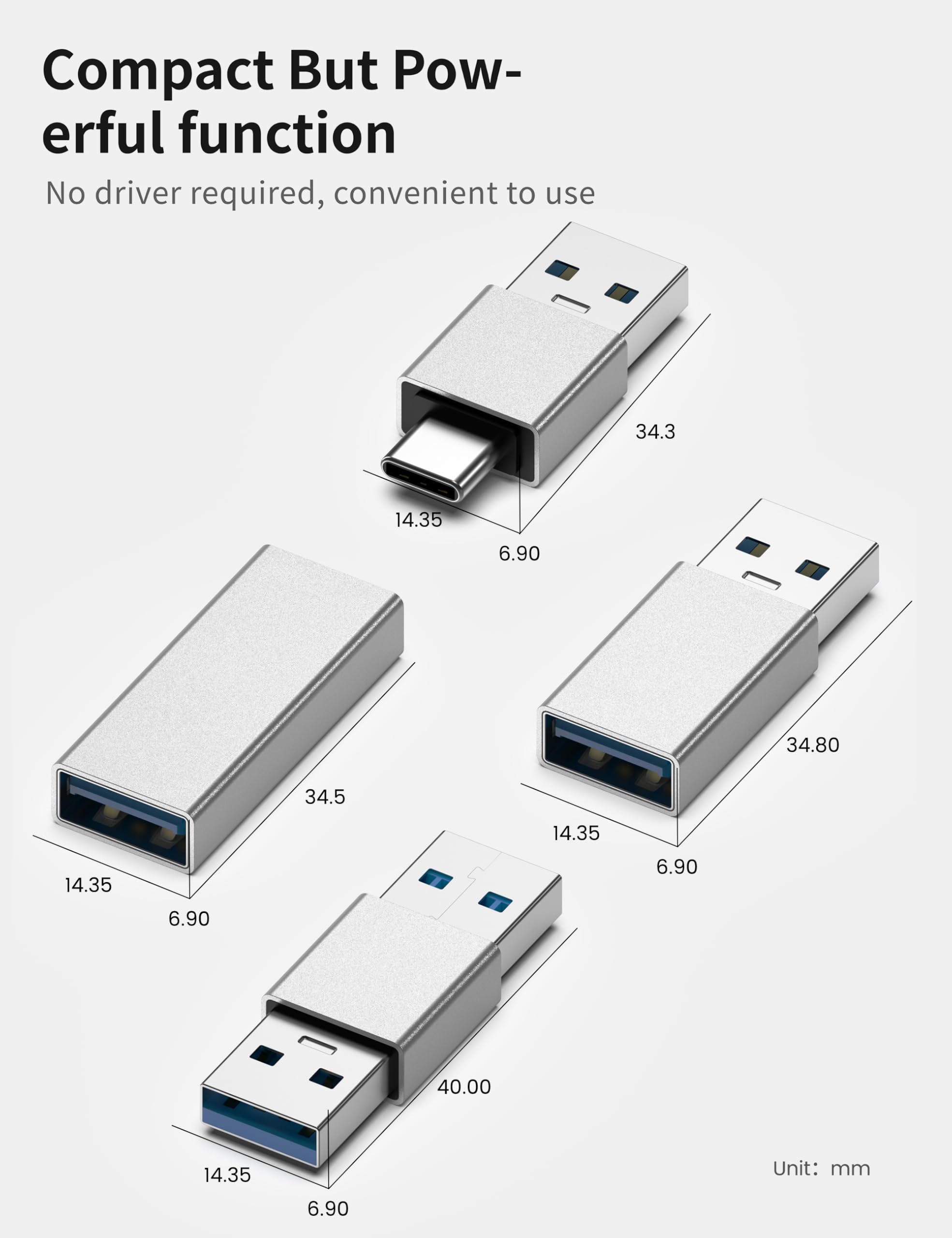 4 rodzaje zestawów apterów USB 3.0, USB 3.0 męski i żeński na męski i żeński na żeński, konwertowanie złącza przedłużającego o dużej prędkości, srebrny