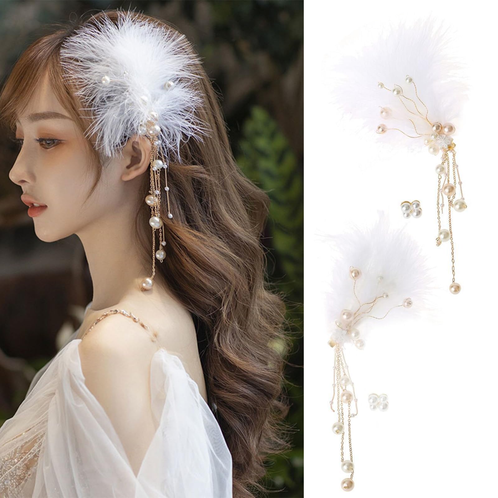Amazon.com : White Feather Hair Clips for Women, A Pair 