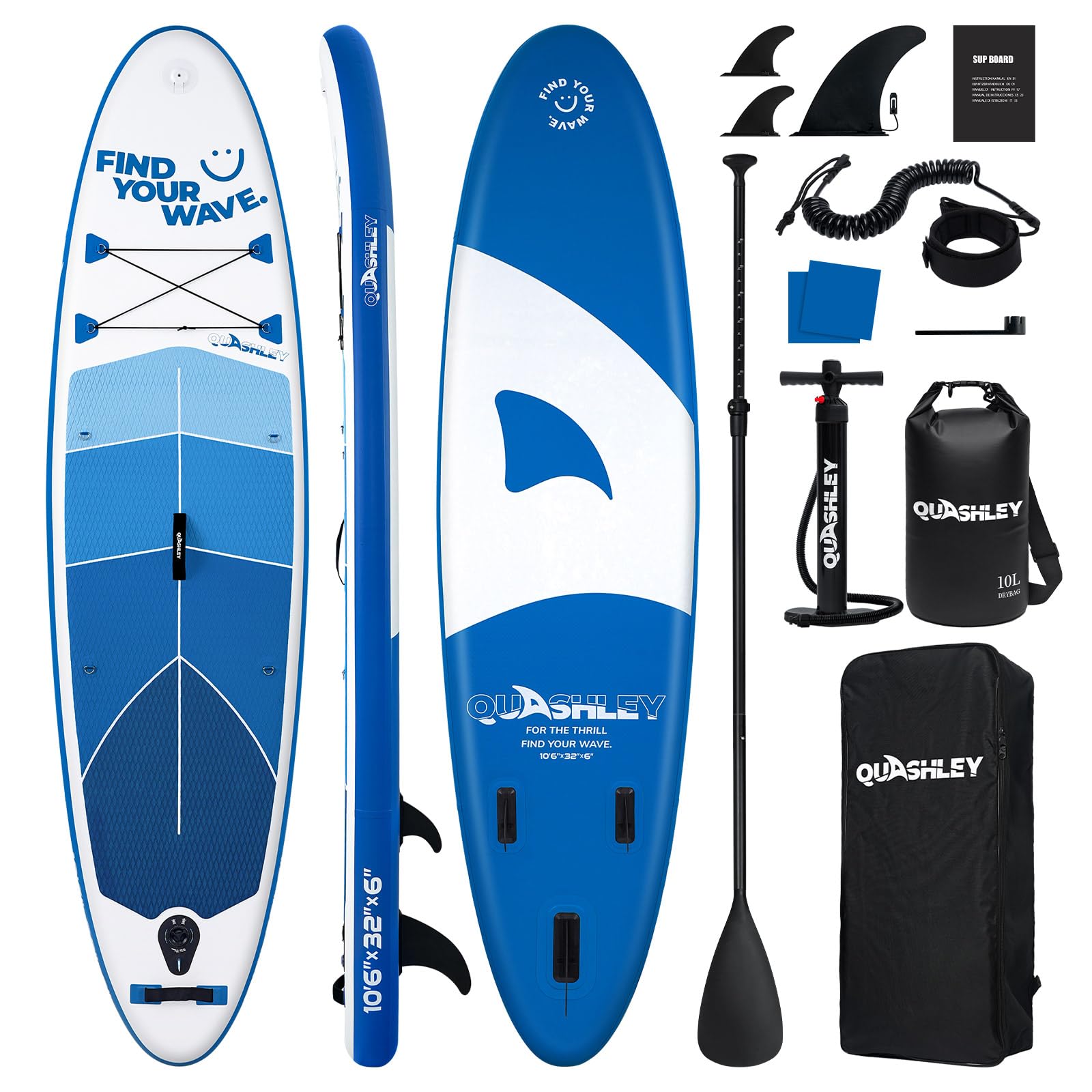 Quashley Inflatable Stand Up Paddle Board,Inflatable Paddleboards 32/34 Inch Wide,All Around SUP for Beginners with Lightweight Paddle,Hand Pump,Backpack,Leash,Durable & Portable iSUP Board