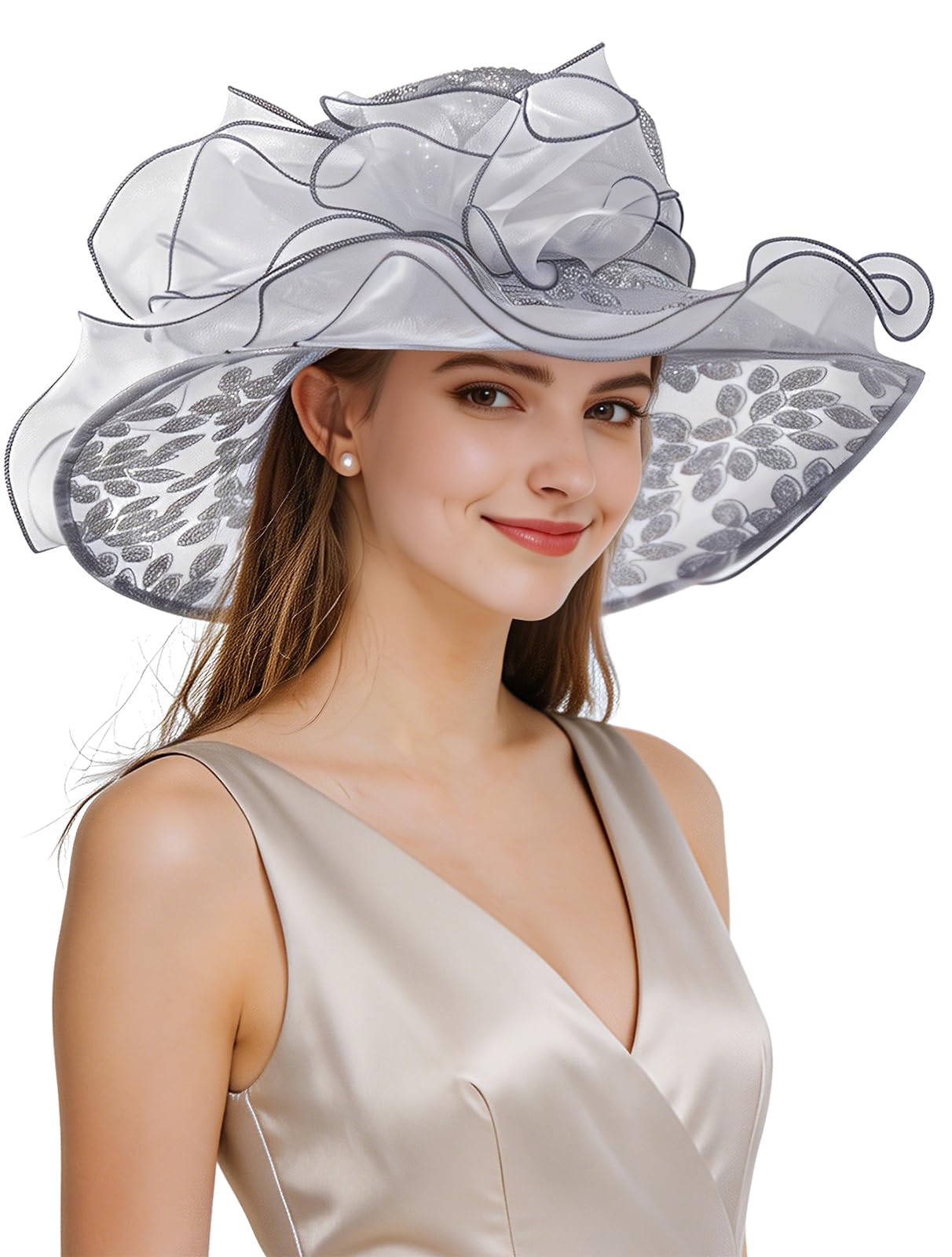 Z&X Organza Church Fascinator Wedding Tea Party Derby Hats for Women Flower Wide Brim Sun Hat, 05a Purple, One Size