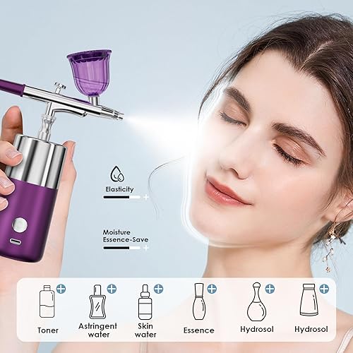 Miniatura 5 de Rhinowisdom Kit de aerógrafo de maquillaje con compresor de aire, cepillo de aire inalámbrico portátil recargable para maquillaje, incluye 2 tazas,