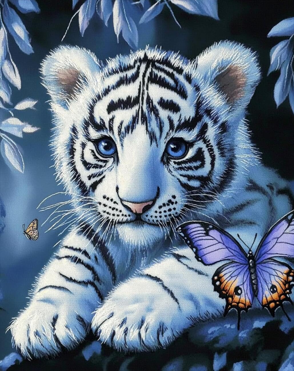 AxiangziK DIY Embroidery Kits White Tiger and Butterfly 11CT 50x70cm