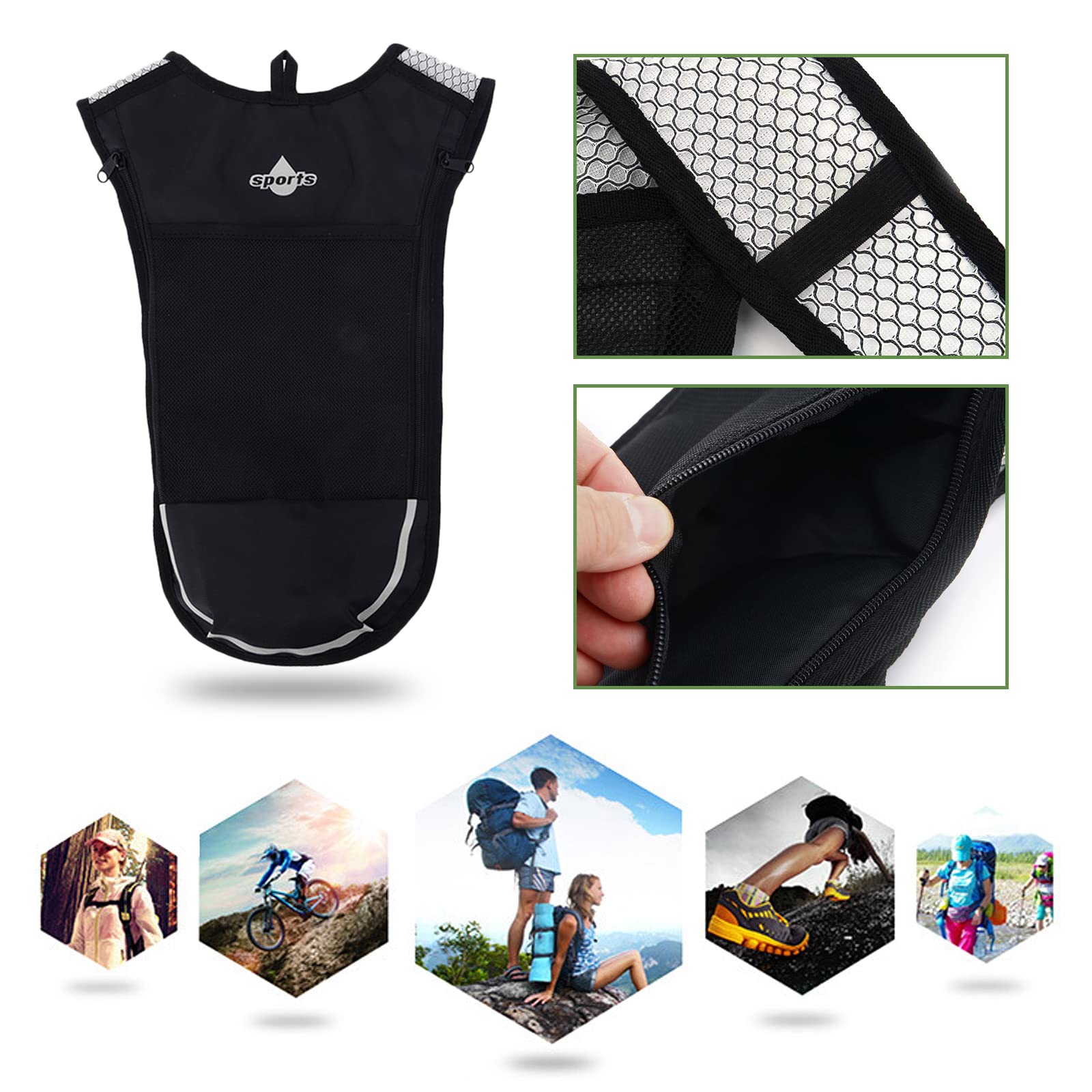 Paquete de 2 mochilas de agua con vejiga de hidratación de 2 litros sin BPA, bolsa de hidratación ligera de nailon para exteriores, uso para correr, senderismo, ciclismo, escalada para mujeres y hombres