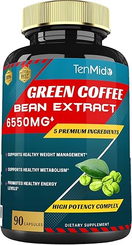 Cápsulas de extracto de grano de café verde de 6550 mg, suministro de 3 meses y garcinia, oliva, té verde, riñón, pimienta Apoyo al control de peso