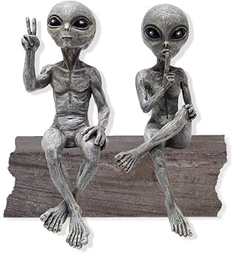 Alien Invasion Ledge Loungers Peace & Quiet 10 H UFO Extraterrestrial Garden Alien Statues Figurine Set Alien Gray