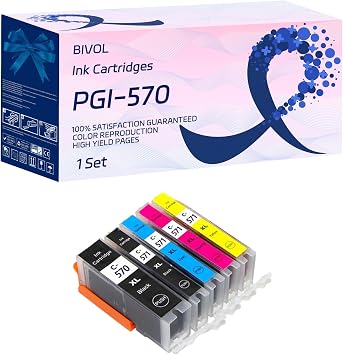 BIVOL Compatible for Canon PGI-570 CLI-571 Ink Cartridges Work for Canon MG5750/MG5751/MG5752/MG5753/MG6850/MG6851 Printers, with Chip, High Yield 2150 Pages 1 Set