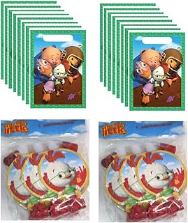Chicken Little Party Supplies Bundle Pack includes 16 Plastic Favor Loot Bags and 16 Blowouts (Bundle for 16)