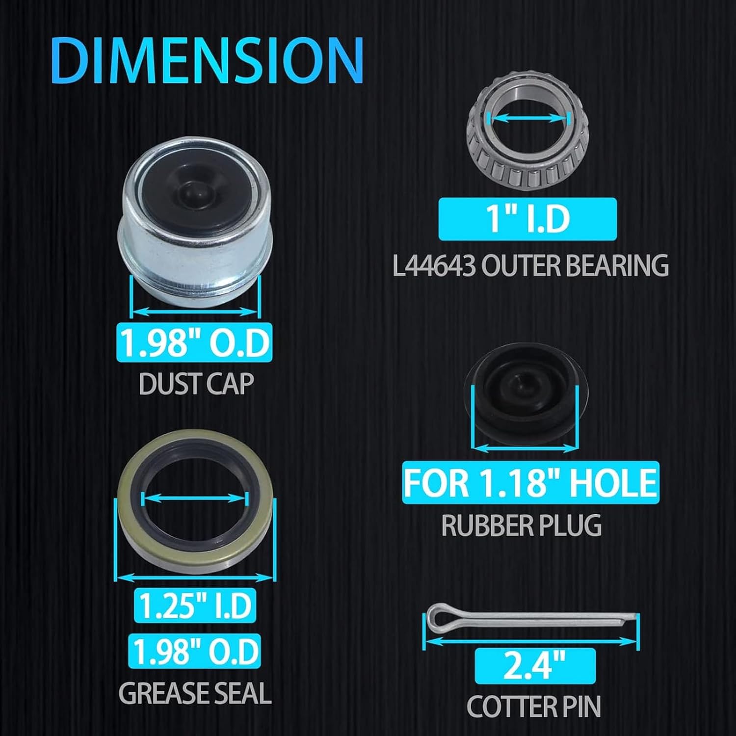 2 Set Trailer Wheel Hub Bearings Kit, Boat Trailer Axle Bearings Kit, Includes L44643 L44610 Bearings, Grease Seals, Dust Covers and Cotter Pins, for 1 Inch 2000-2200 LB Boat Tra