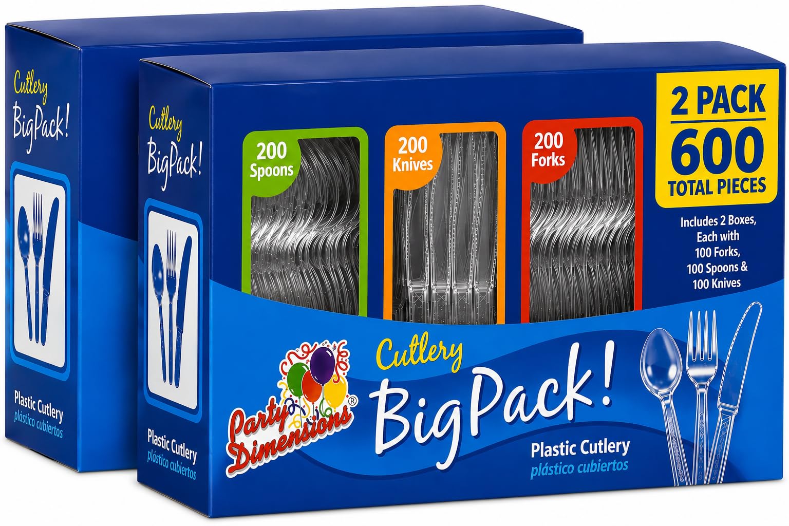 Clear Plastic Silverware Cutlery Set, 600 Count, 200 Forks, Spoons &amp; Knives