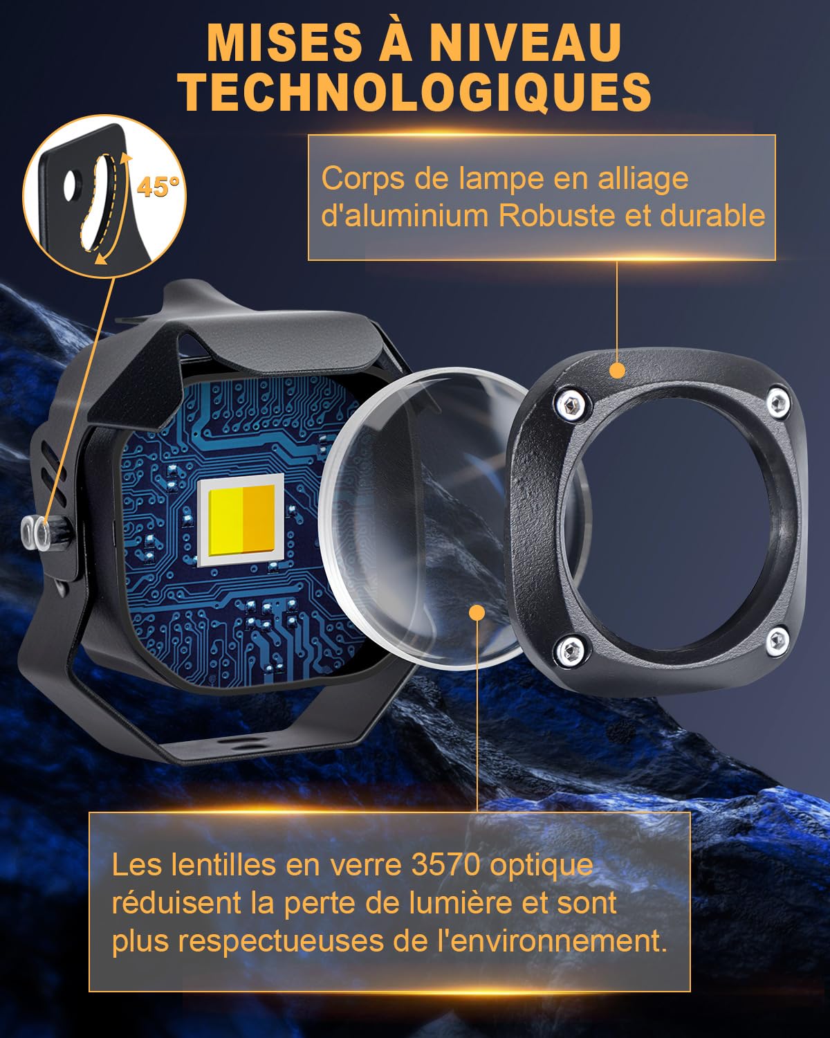 Dinfu 30W led Moto Phares supplémentaires 9v -60v LED ronds Phares antibrouillard IP68 Spotlights 3 modèles de flash avec 2 supports de montage pour moto ATV UTV Dirt Bike 4x4 Pickup Truck Boot