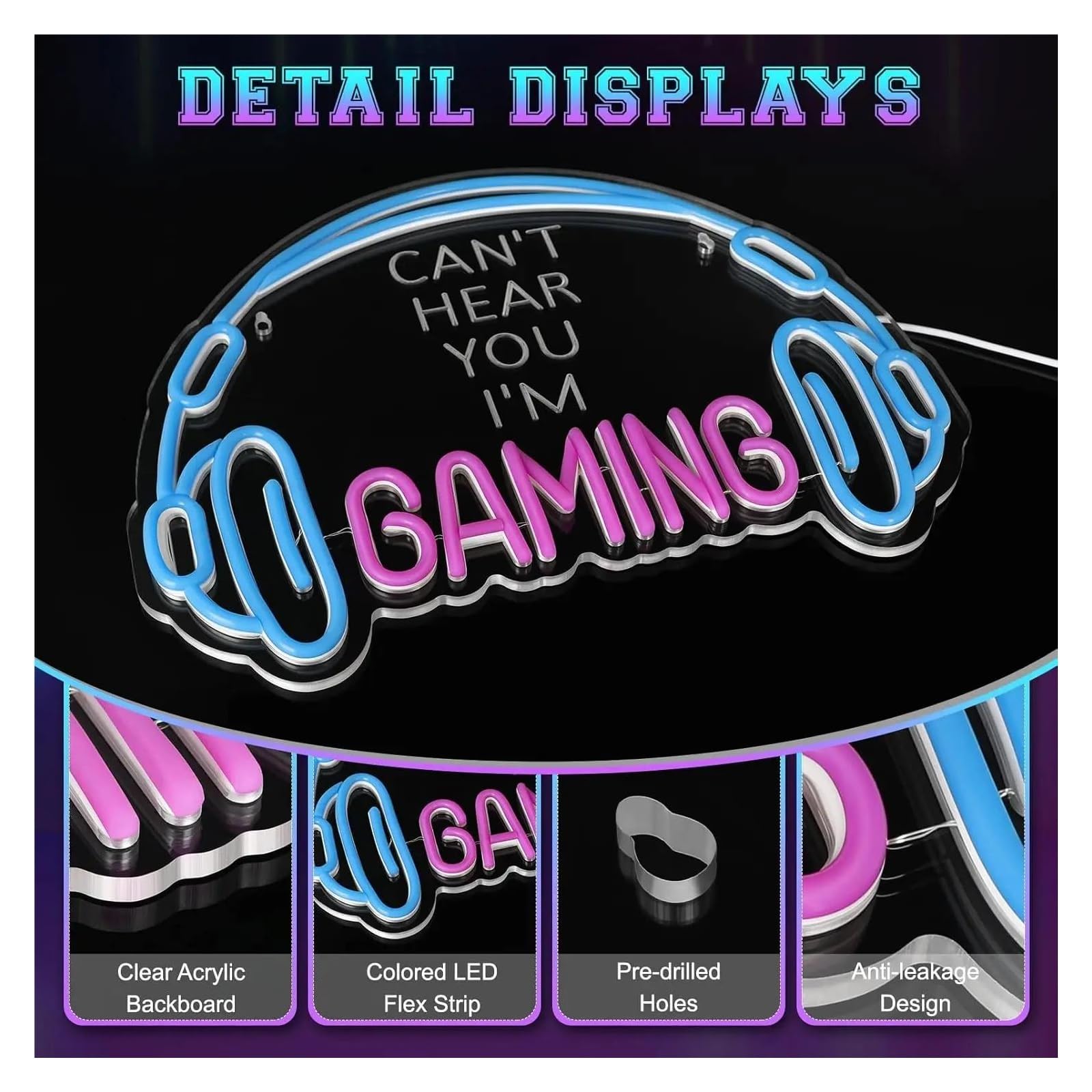 Insegna Luminosa a LED dimmerabile per Videogiochi, Ideale per Giocare, Creare un'atmosfera da Gaming, con Cuffie, Zona Gioco, Camera da Letto e Decorazione murale (Non Ti Sento, s