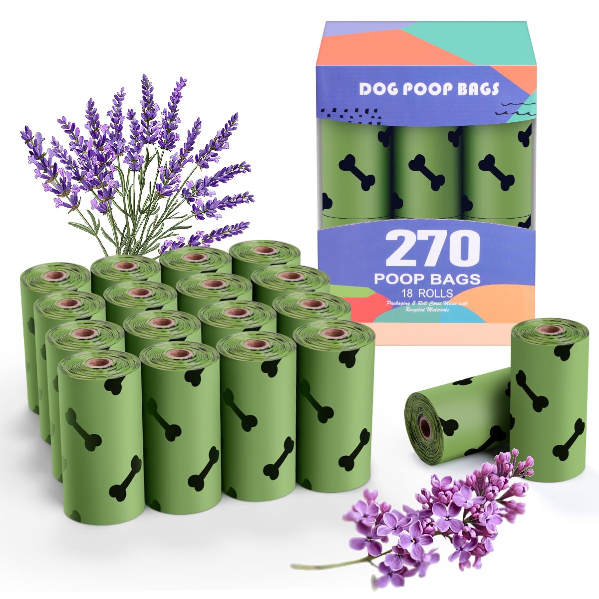 RMancipate Green Dog Poo Bags Lavender scent - 270 Large Biodegradable Poop Bags, Extra Thicken Strong Corn Starch Blended Compostable Leak Proof Poop