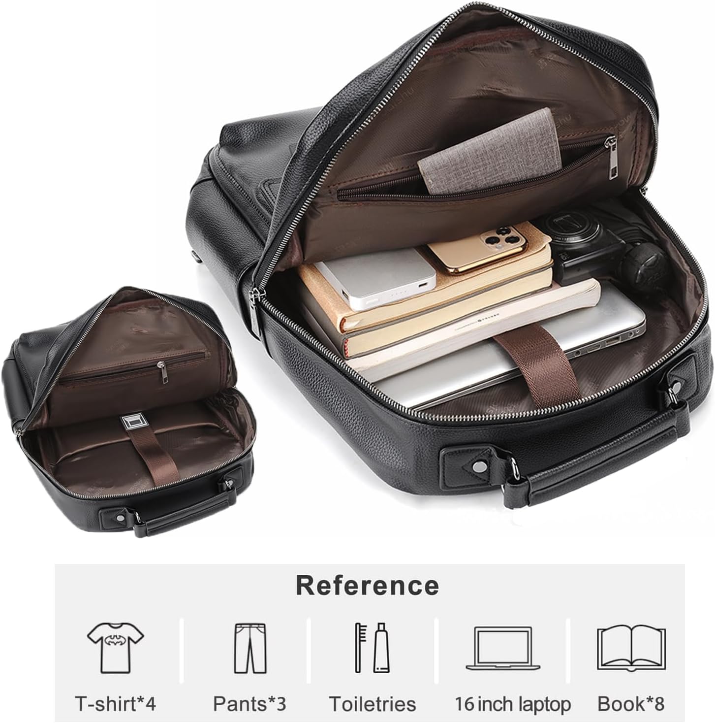 CHAO RAN Laptop Backpack for Men Leather Travel Backpack Carry on Flight Approved-Waterproof Medium Backpack Fit 15.6 Inch Notebook for College Business Office Bag with USB Charging Port (Black14)