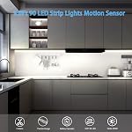 echosari Battery Operated Motion Sensor Cabinet Strip Lights, 9.8Ft 90 LED Counter Closet Strip Light, Motion & Night Sensor Safe Tape Light for Stairs Wardrobe Kitchen (Cool White)