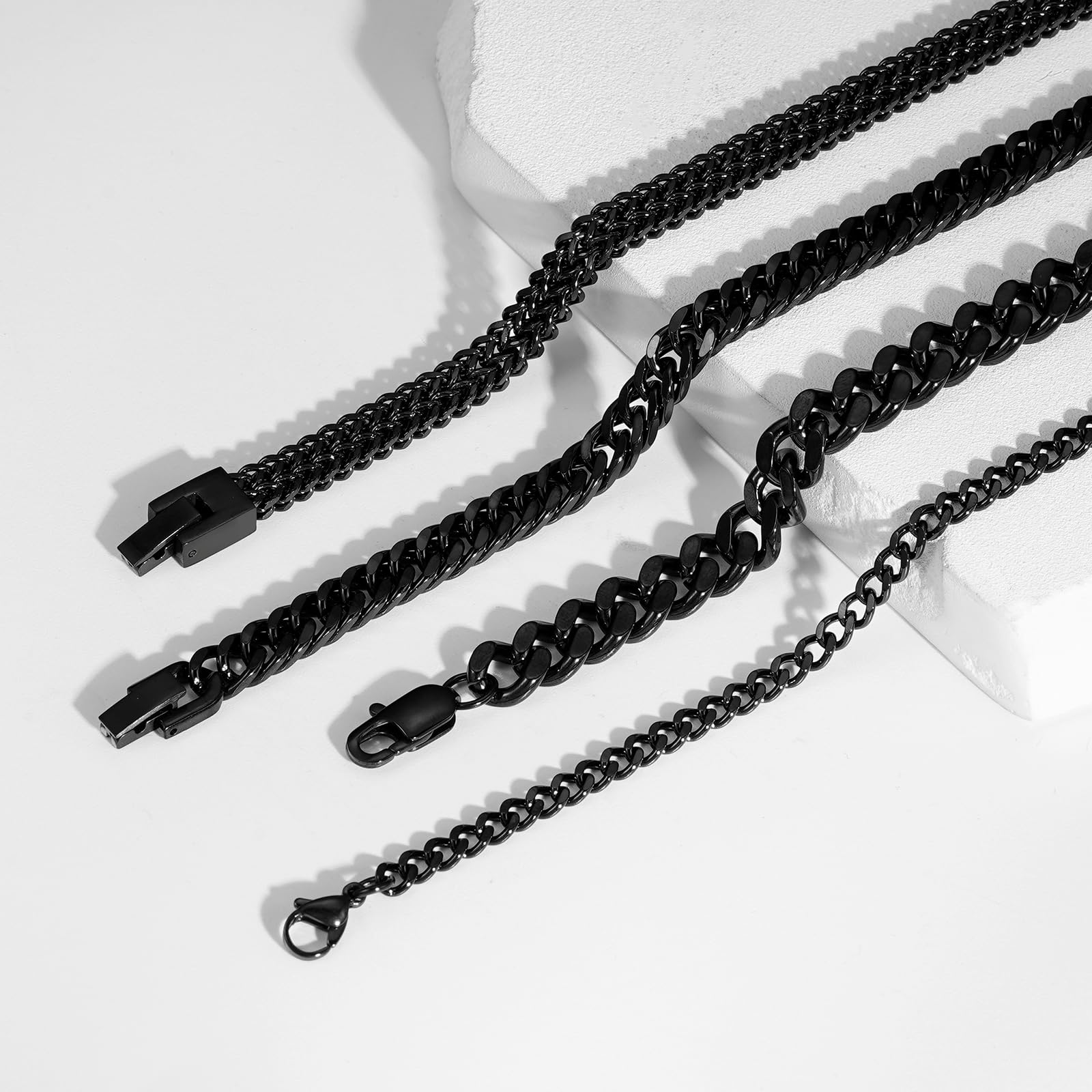 Esmoly 4 Pezzi Bracciale Uomo Argento Oro Nero Braccialetto Uomo 316L Acciaio Inossidabile Catena Cubana Regalo Uomo Ragazzo 19CM/21CM/23CM