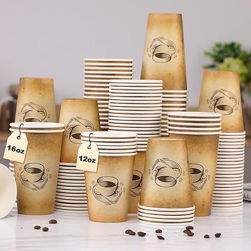 Miniatura 12 de Paquete de 100 tazas de café de Navidad de 12 onzas con tapas, tazas de café de papel desechables para bebidas calientes/frías, oficina, hogar