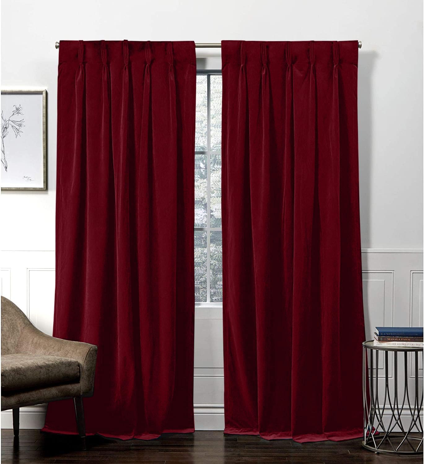 Triple Pinch Pleated Velvet Curtains Ultra Soft Room Darkening Window Treatments Drapes for Home Set of 2 Panels Combined W(21"+21"), Hooks, Tiebacks (Taupe, 42"x45")
