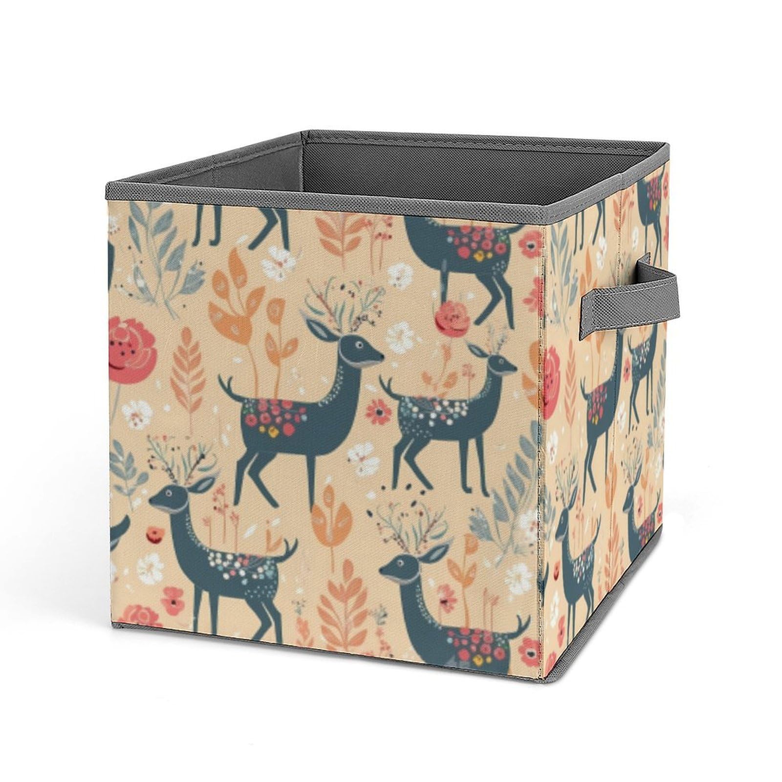 JTREHY Deer Pattern Printed Foldable Storage Box, 10.6 Inches Fabric Storage Box for Wardrobe, Bedroom, Utility Room