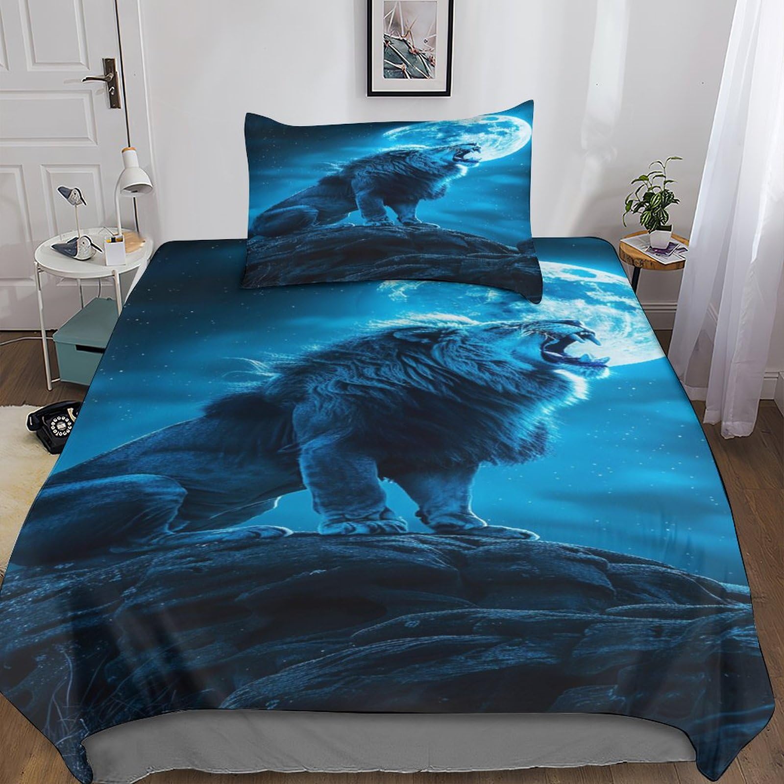 Löwen-Bettwäsche-Set, 3D-Druck, Bettbezug-Set mit Kissenbezug, Bettwäsche, Bettbezug, Heimtextilien, Einzelbett (135 x 200 cm)