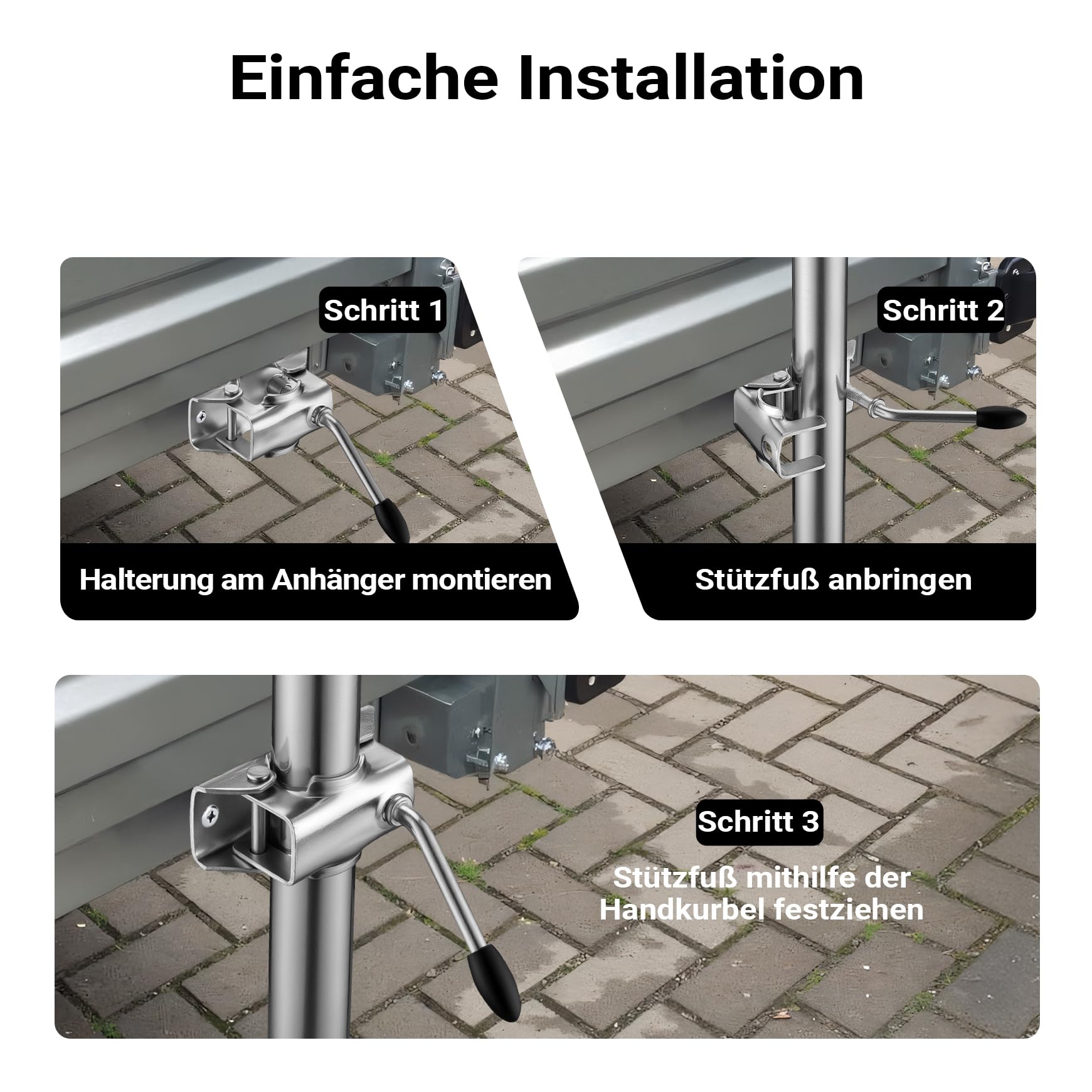 XPOtool Anhängerstütze 2 Stück, höhenverstellbar 510-760 mm, 130 x 90 x 760 mm, Abstellstütze mit 2 Klemmhaltern Ø 48 mm, Anhänger