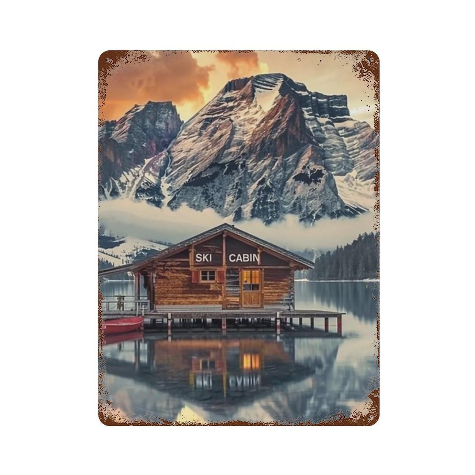 HDURYEYRYY Mountain Ski Cabin 04 Wall Retro Iron Vintage Art Metal Tin Sign Poster Modern Home Cofffee Club Art Bar Shop Decor Style 40x30cm