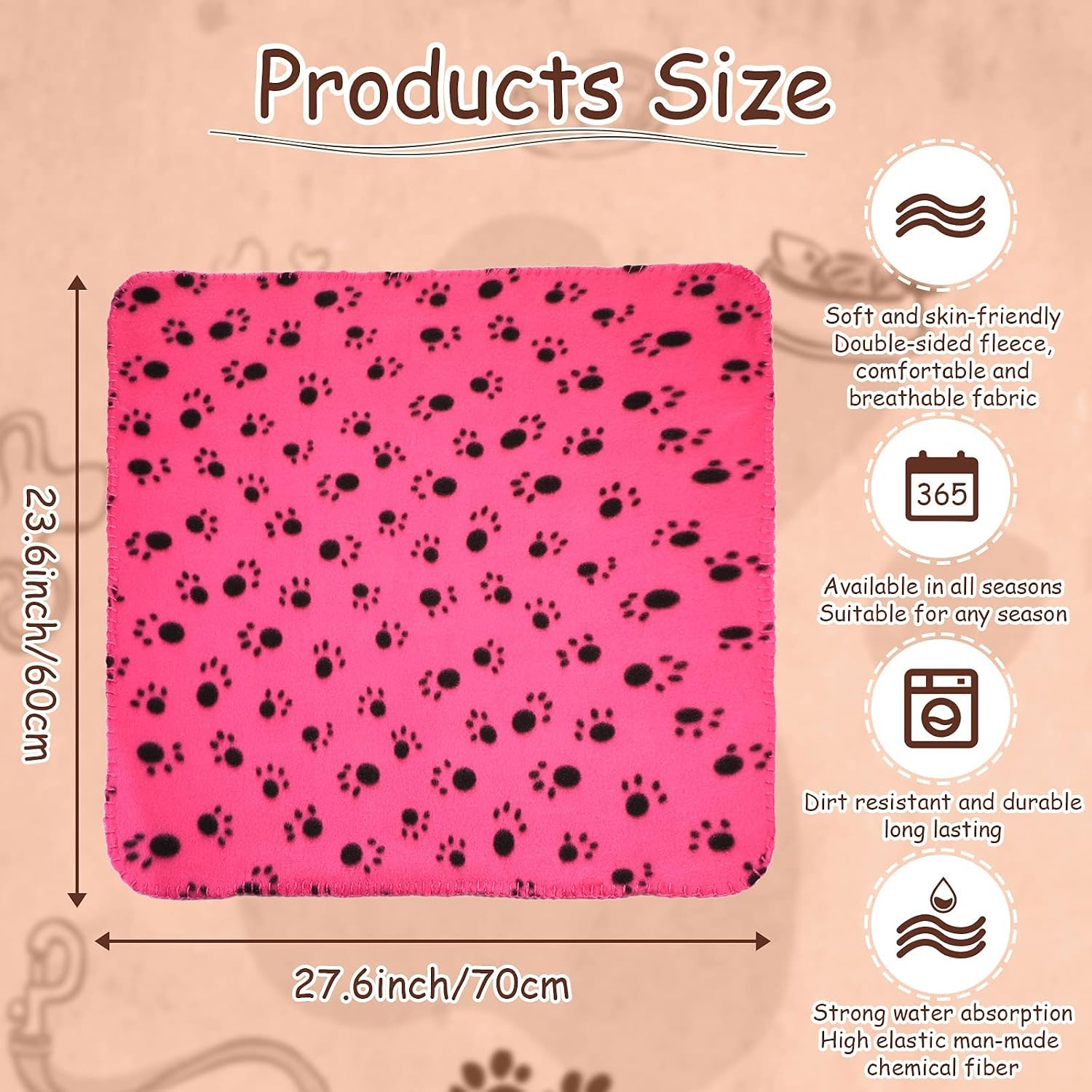 10 Pieces Pet Blankets with Paw Print Dog Cat Soft Fleece Blankets Sleep Mat Pad Bed Cover for Kitten Puppy and Other Small Animals, 24 x 28 Inch (Vibrant Color)